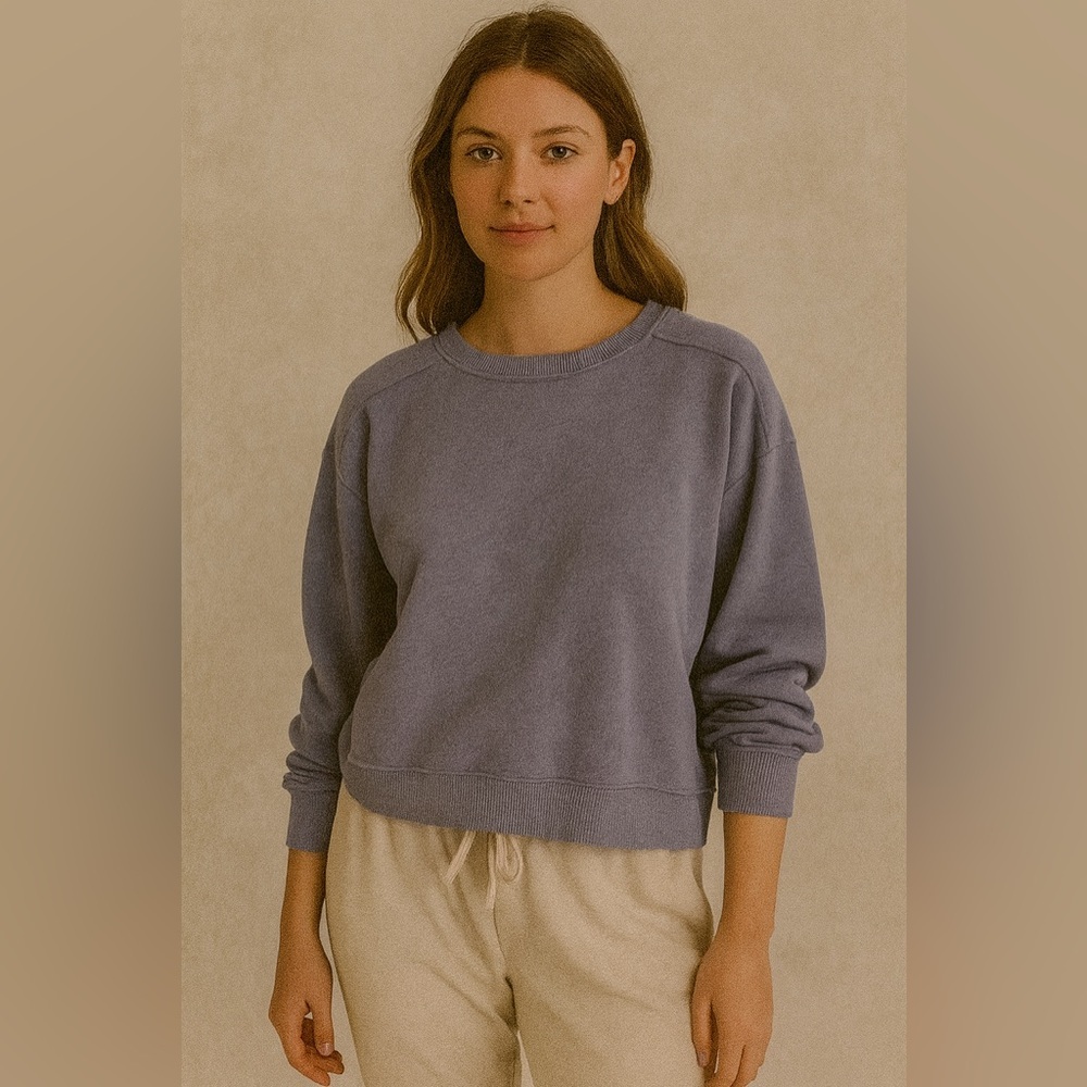 Aerie Oversized Sweatshirt Dusk Blue Cropped Distressed Size XS Fits up to M‍